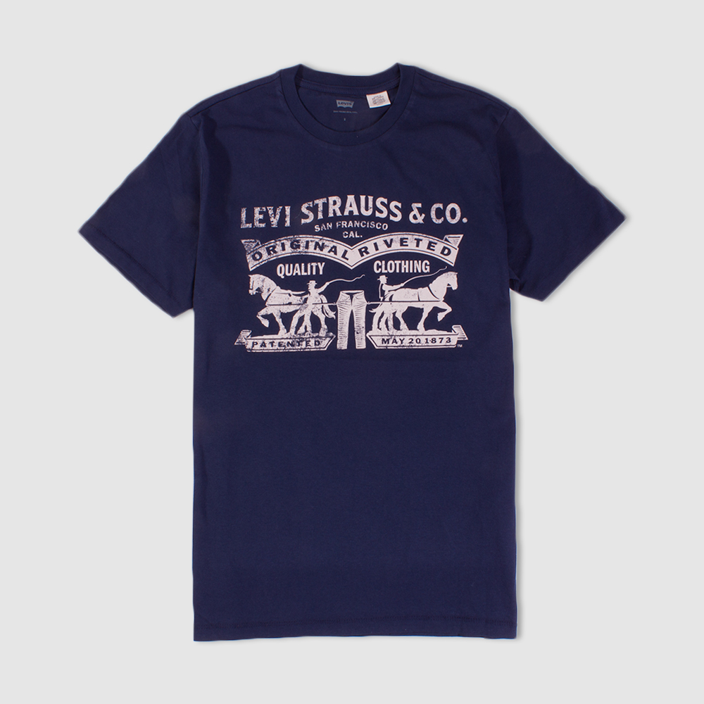 Levi's Navy Distressed 2 Horse Logo T-Shirt | The Rainy Days