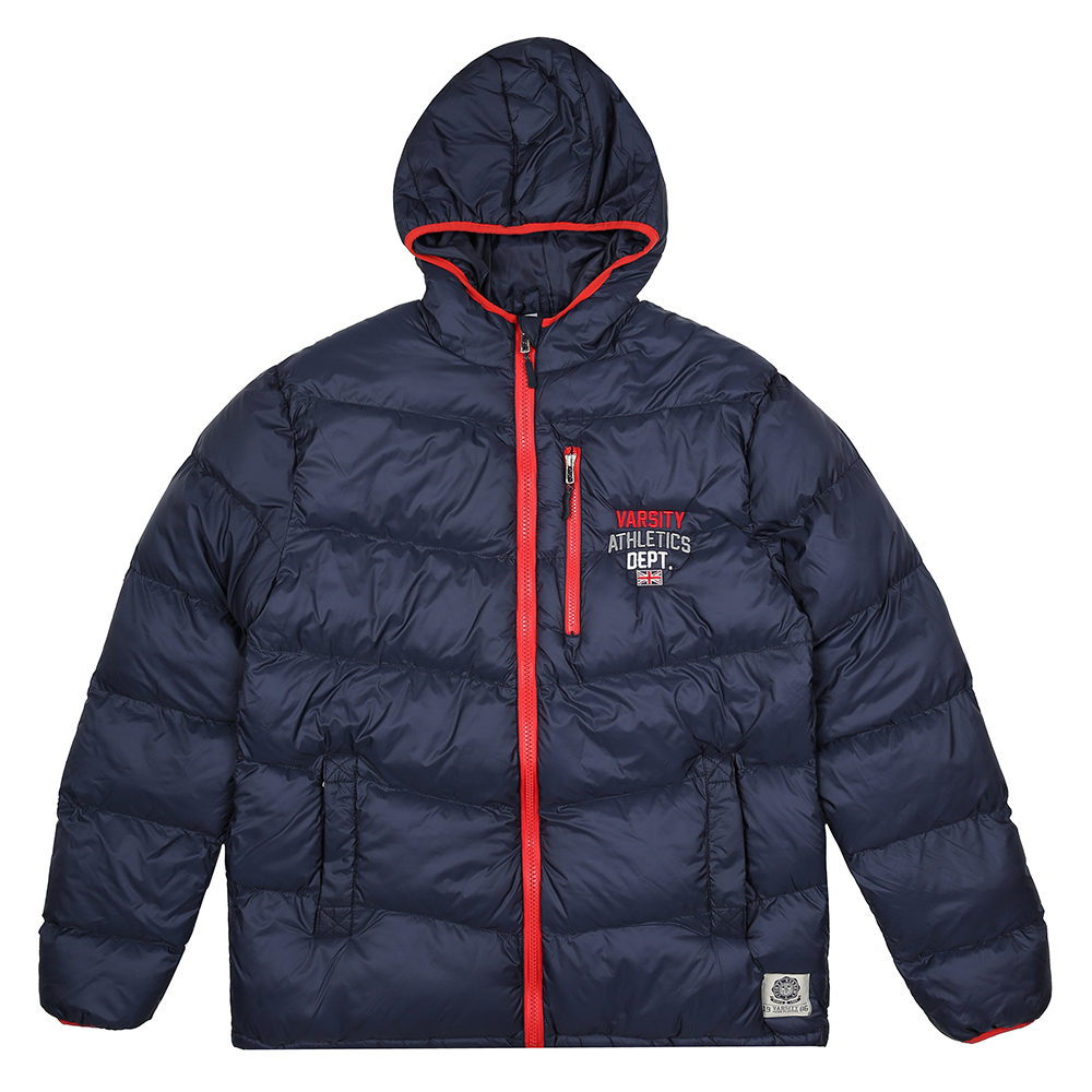 Varsity Team Players Navy Puffer Jacket with Hood The Rainy Days