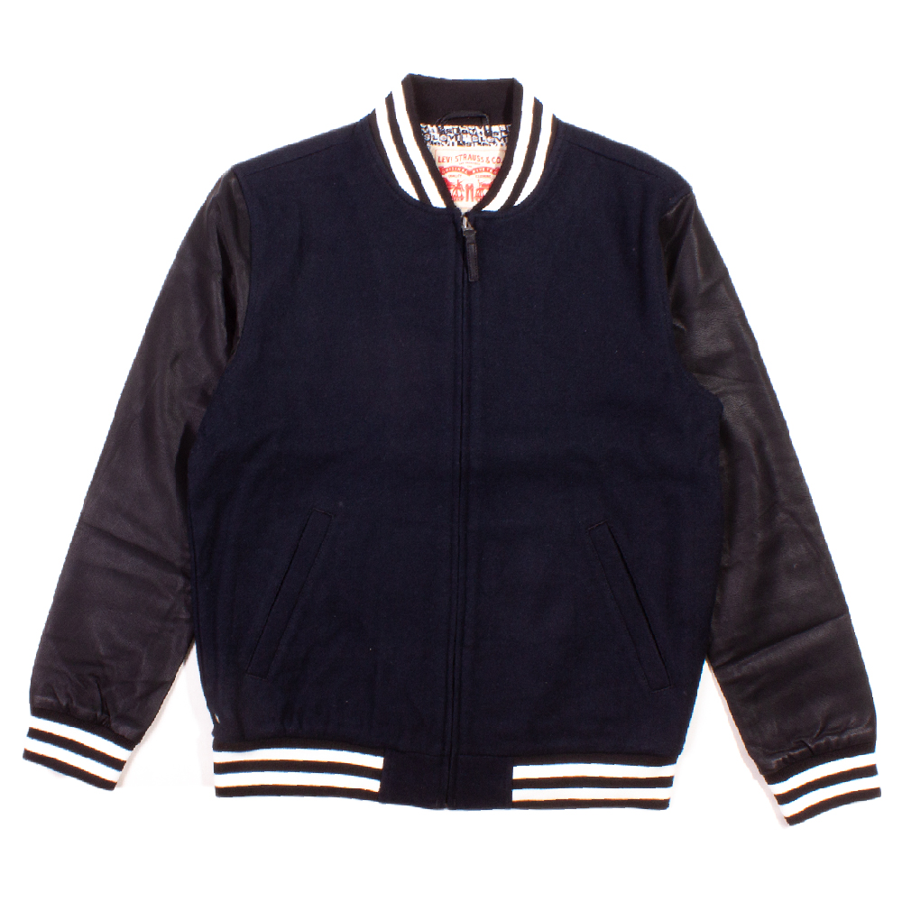 Levi's Navy Wool Varsity Jacket with Faux Leather Sleeves | The Rainy Days