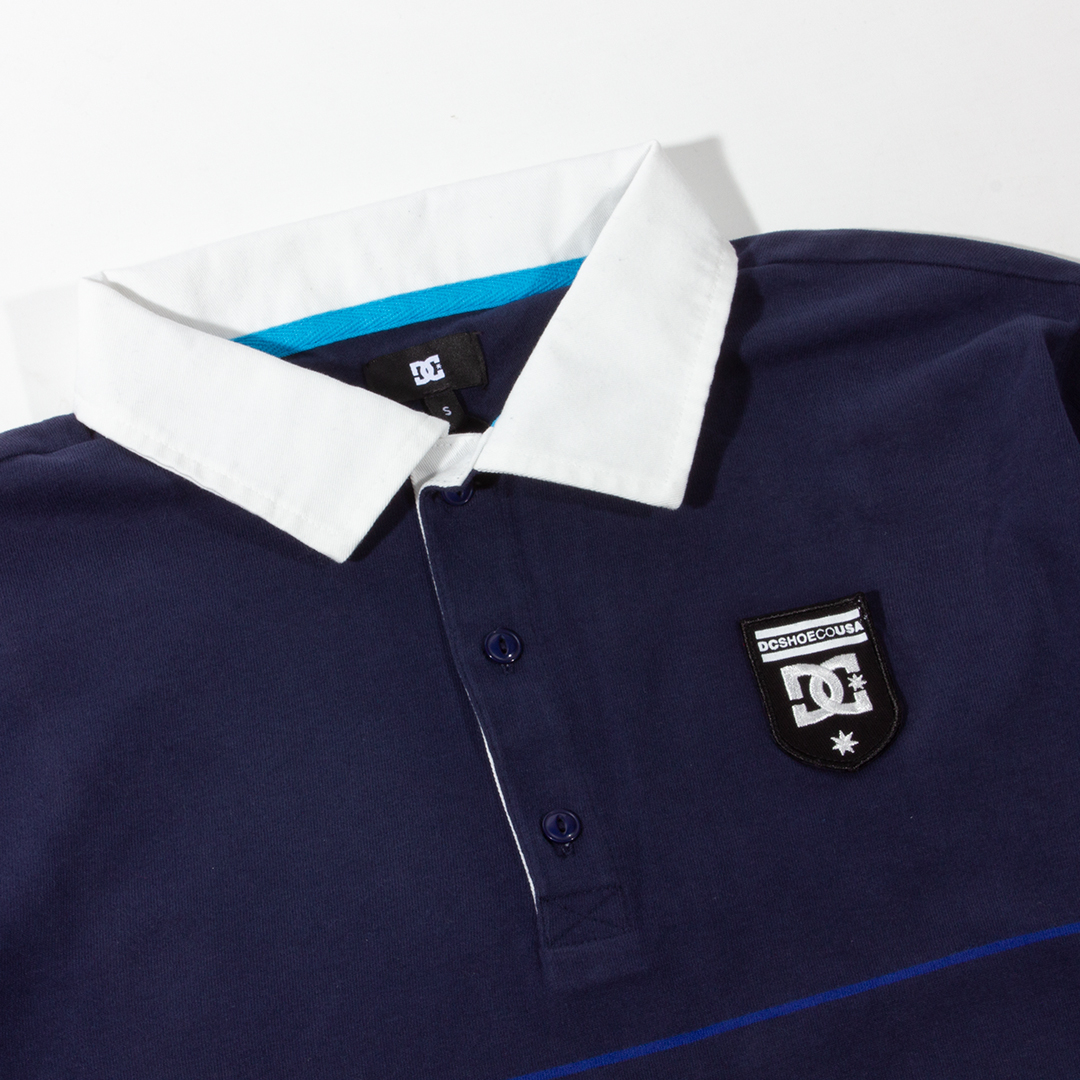 DC SHOES Navy Rugby Stripe Long Sleeve Polo Shirt | The Rainy Days